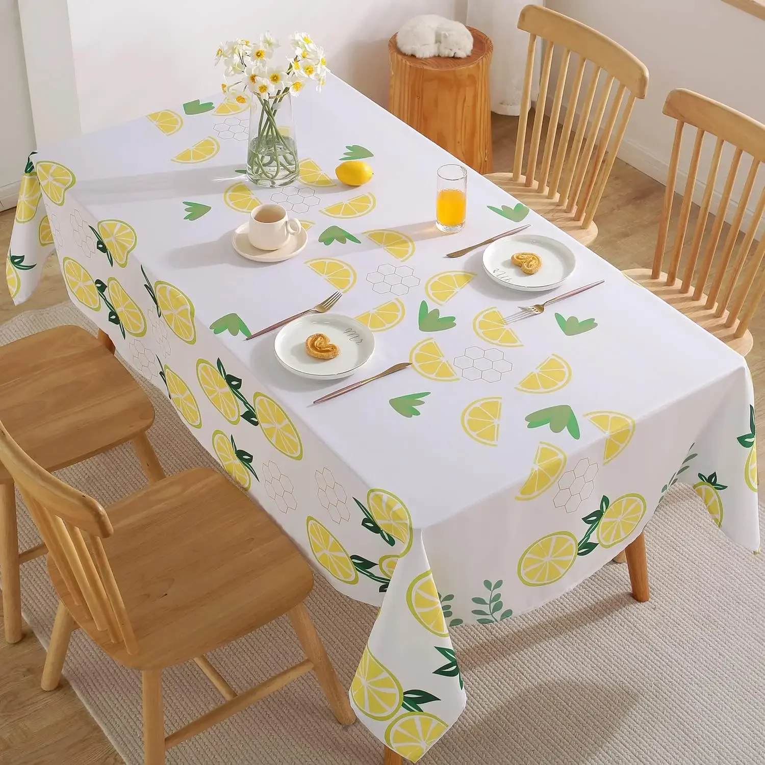 Summer Yellow Lemon Waterproof Tablecloth for Table Decor Washable Kitchen Dining Rectangle Table Cloth Holiday Party Decoration