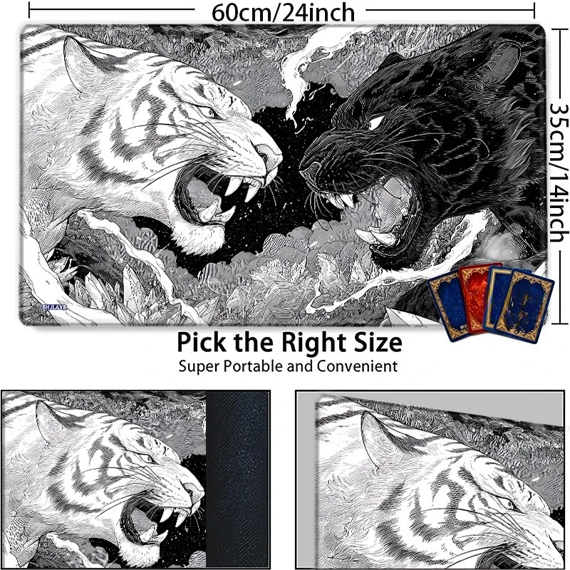 Powerful Black and White Tiger vs. Leopard Game Controller, durable and non-slip gaming mat, perfect for CCG, TCG, RPG games