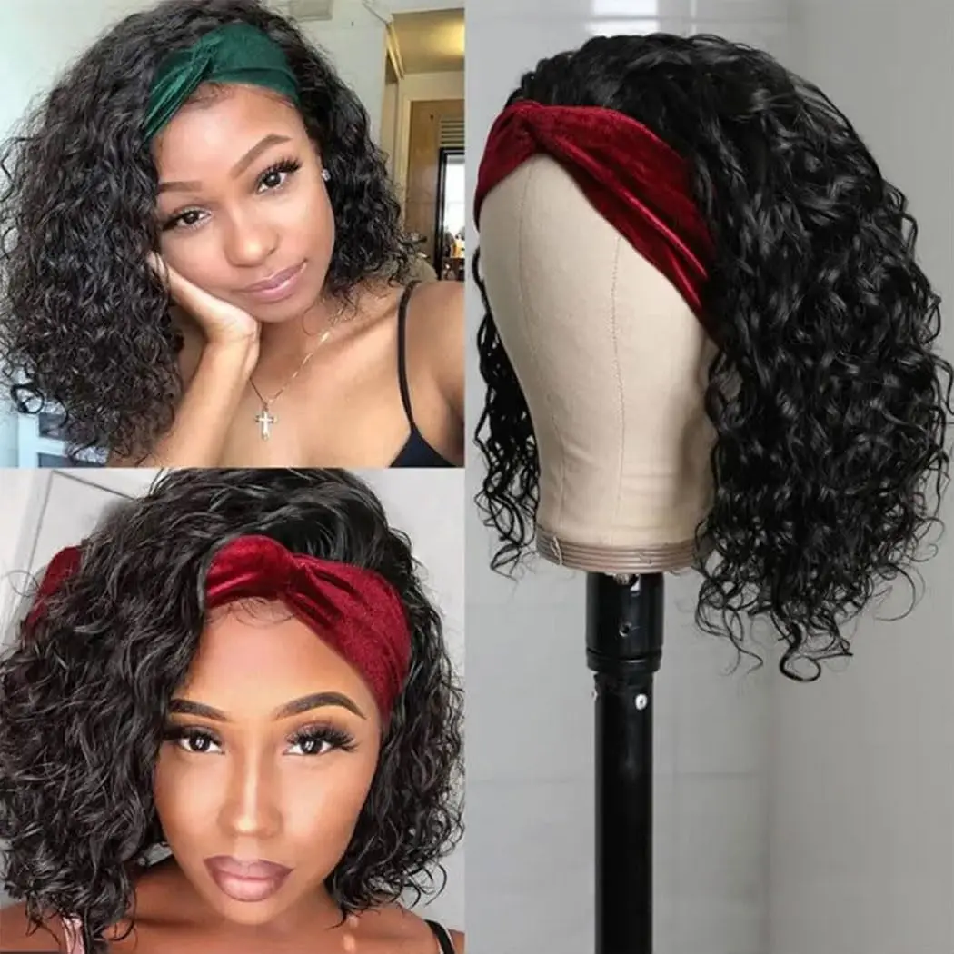 250% Water Wave Short Bob Wig Human Hair Cheap Clearance Headband Wigs For Women 8"-16"Full Machine Made Brazilian Remy Hair - view 2