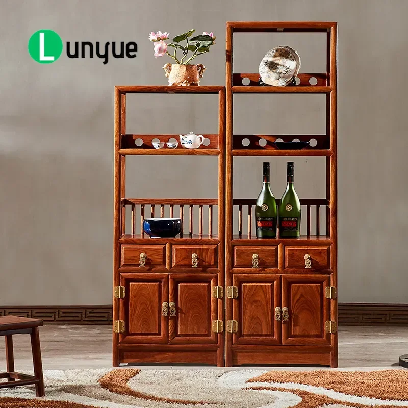 Solid Wood Side Cabinet Chinese Style Rosewood Bookcase Wine Rack Tea Storage Cabinet Hedgehog Red Sandalwood Furniture for
