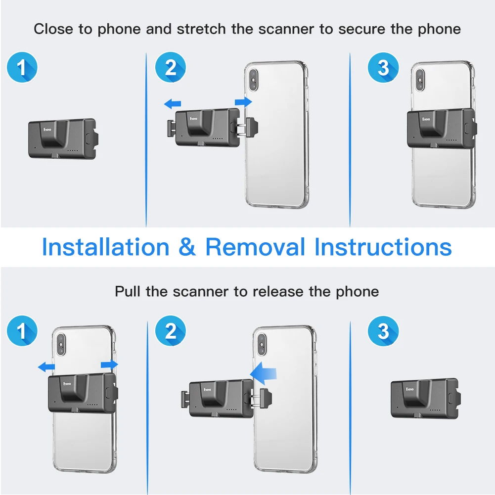 Imagem -06 - Eyoyo-scanner de Código de Barras com Clip Traseiro Ajustável Bluetooth 2d Detecção Automática Digitalização Rápida qr Pdf417 Código de Barras na Tela Papel Ey022p