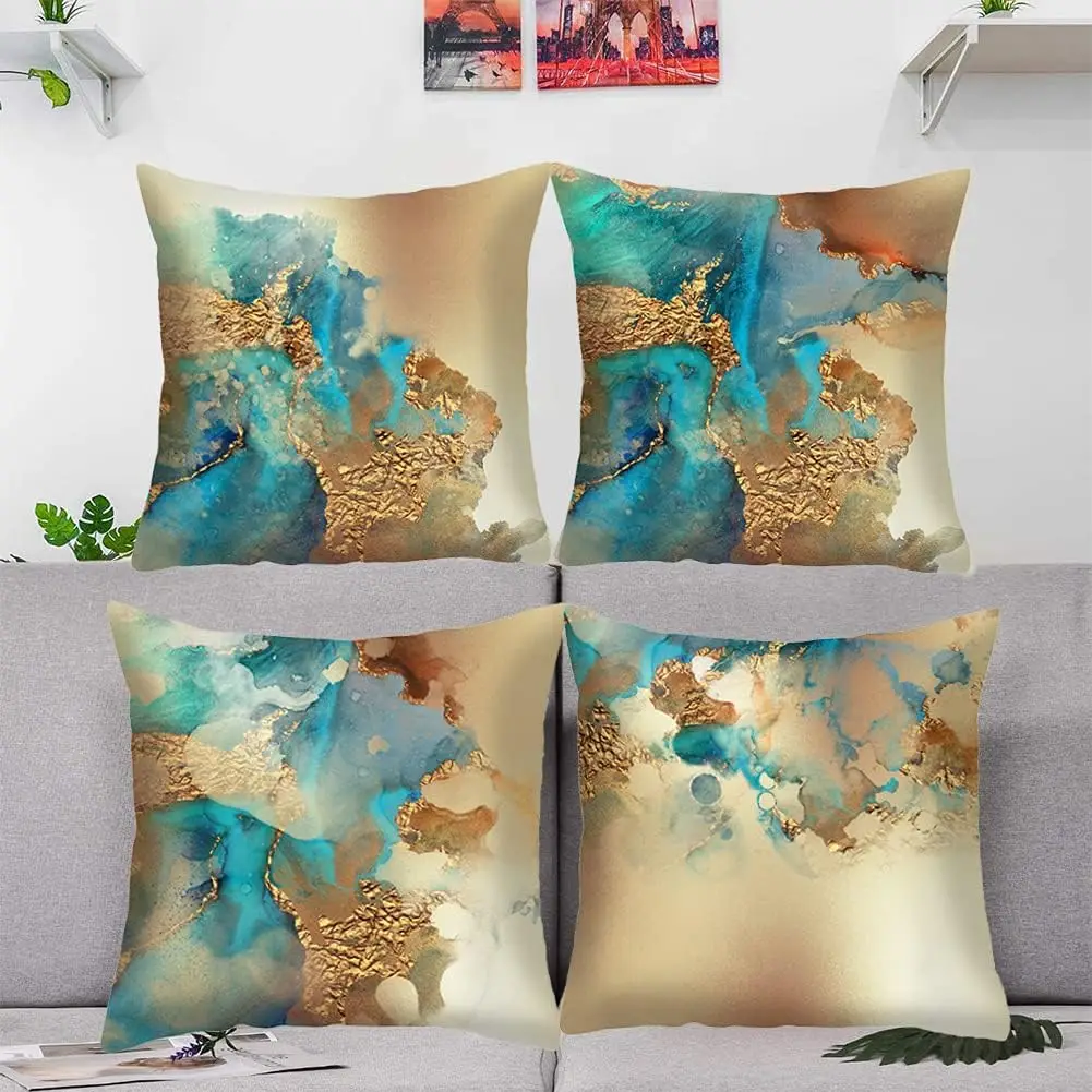 Green Gold Pillowcase Printed Soft Short Plush 45x 45cm Decorative Sofa Pillowcase Square Cushion Cover for Living Room Bed Sofa