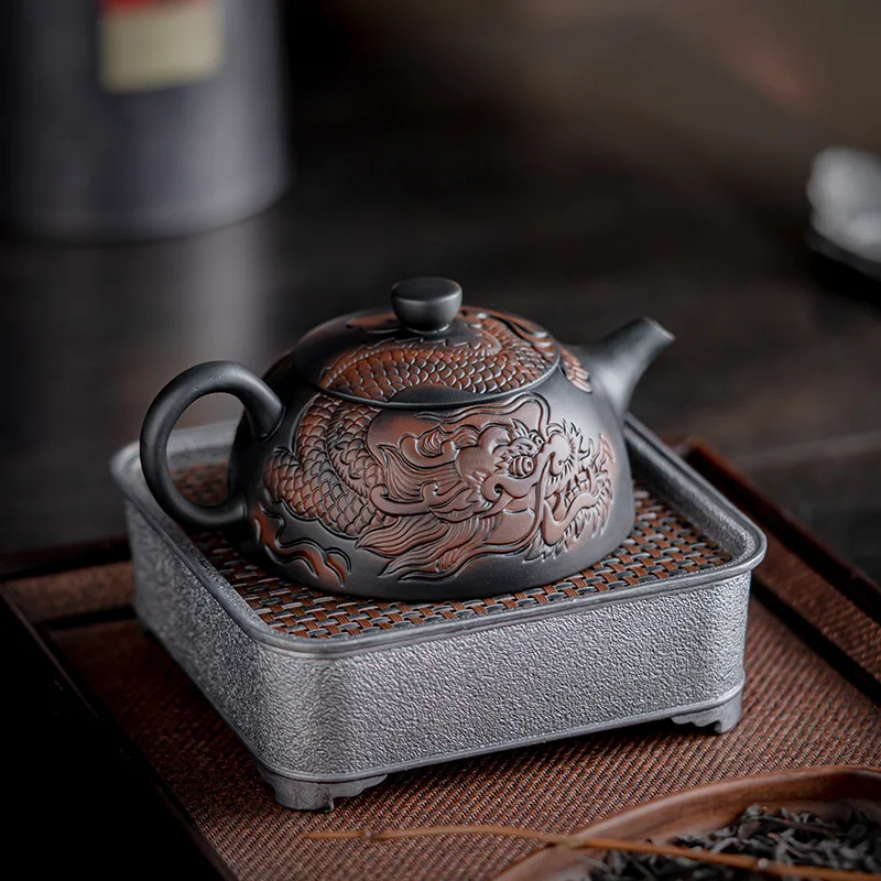 Purple pottery teapot Household ceramic purple clay pot Ceramic single pot kung fu tea set carved relief purple pottery pot