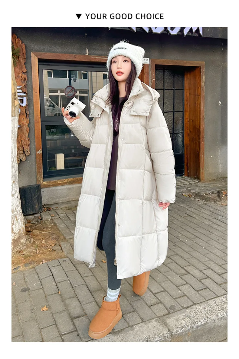 Winter Warmth Women's Mid-Length Down Cotton Jacket Over-the-Knee Parkas New Loose Quilted Coat Thickened Outerwear Trendy Tops