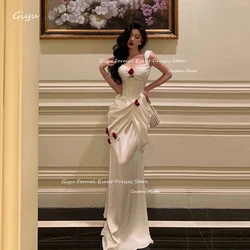 Giyu White Elegant Evening Dresses Wedding Party Sweetheart Straps Pleats Soft Satin Formal Occasion Party Dress For Women