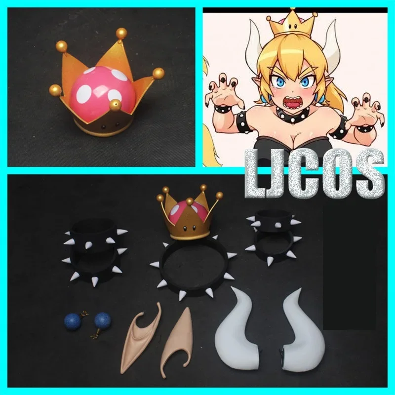 Bowsette Kuppa Koopa Hime Princess Cosplay Womanize Crown Earrings Horns Tail Ear Armor Choker Headwear Halloween Costume Props