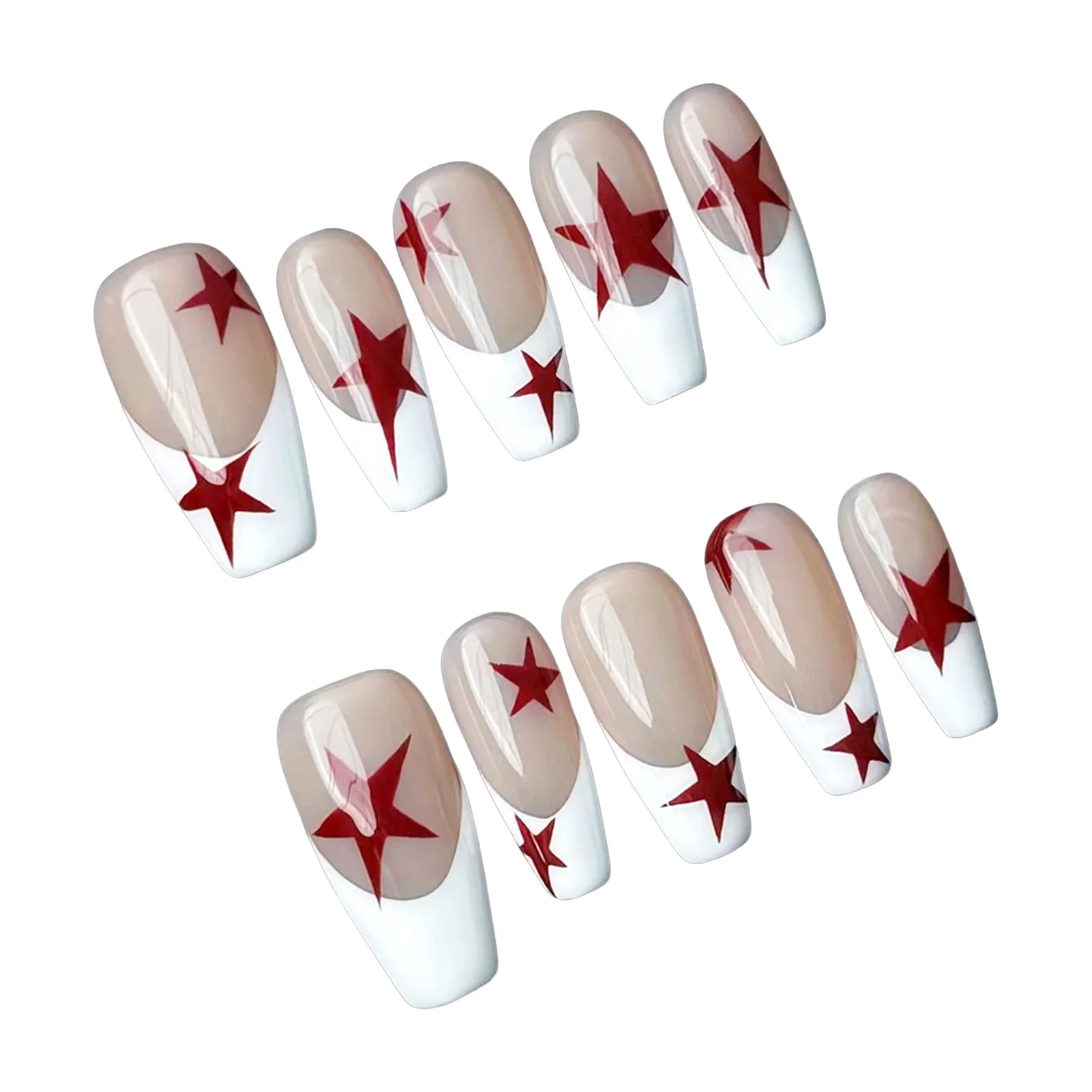 

G098 Накладные ногти French Star, 10 шт., элегантный дизайн, удобная посадка, для женщин