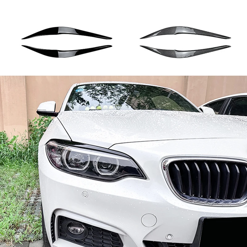 

2Pc Gloss/Carbon Front Headlight Eyelids Head Light Lamp Eyebrow Cover Trim Headlight Eyebrow For BMW 2 Series F22 F23 2015-2019