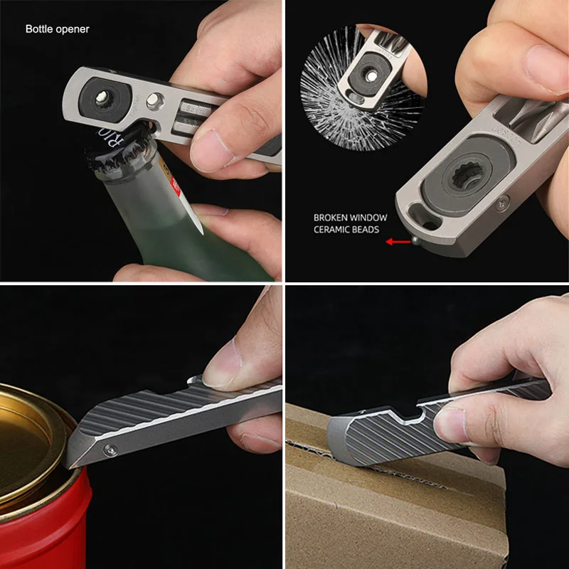 Multifunctional Bottle Opener Hexagon Wrench Titanium Alloy Crowbar Phillips Screwdriver Straight Screwdriver Window Breaker