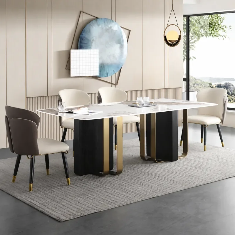 Italian Light Luxury Rectangular Dining Table and Chair Set for Small Apartment Minimalist Modern Simple Bright Rock Slab