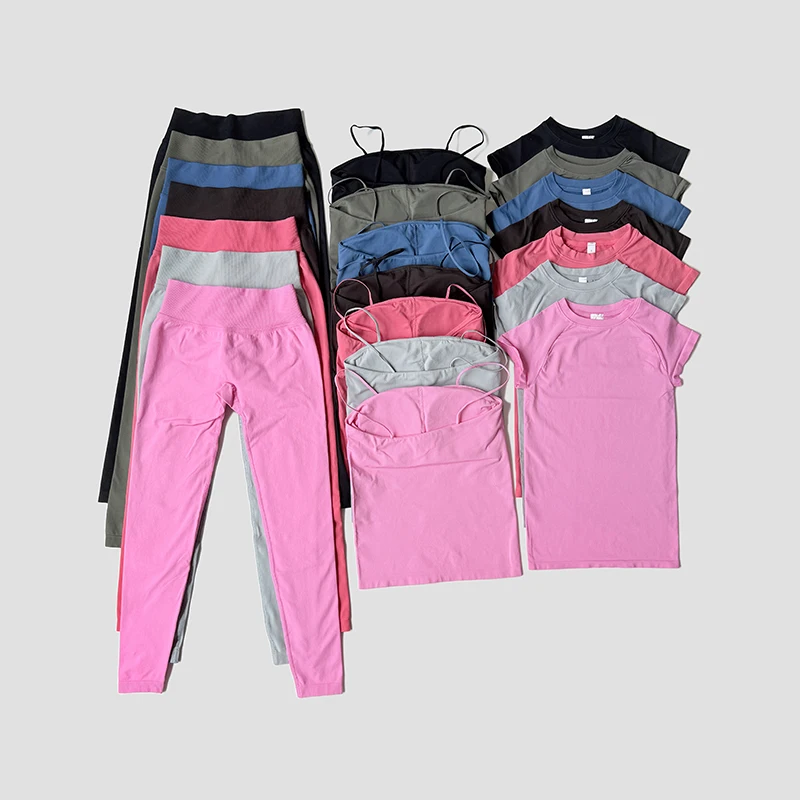 Women 2 Piece Sports Outfit Longline Strappy Sports Top High Waist Leggings Female Gym Pilates Workout Fitness Sportswear Suit
