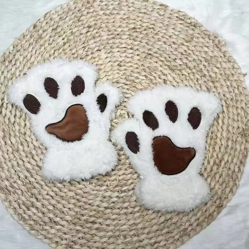 New Winter Gloves Women Bear Plush Cat Paw Claw Gloves Cute Kitten Fingerless Mittens Christmas Halloween for Girls Gift Gloves