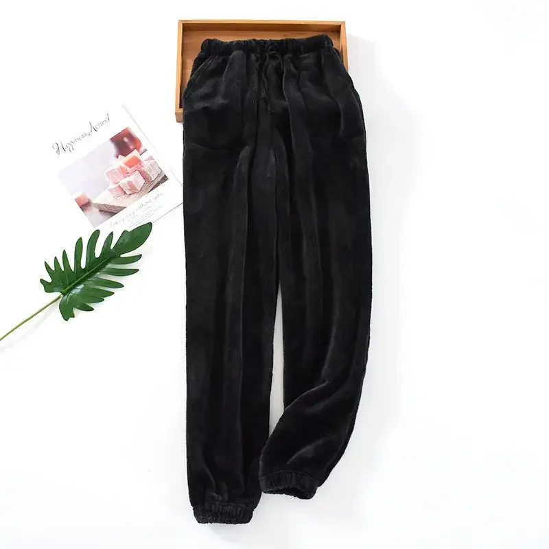 Pantalones de pijama de franela de doble cara para hombre, terciopelo suelto, se puede usar fuera del tobillo, tipo grueso, Invierno