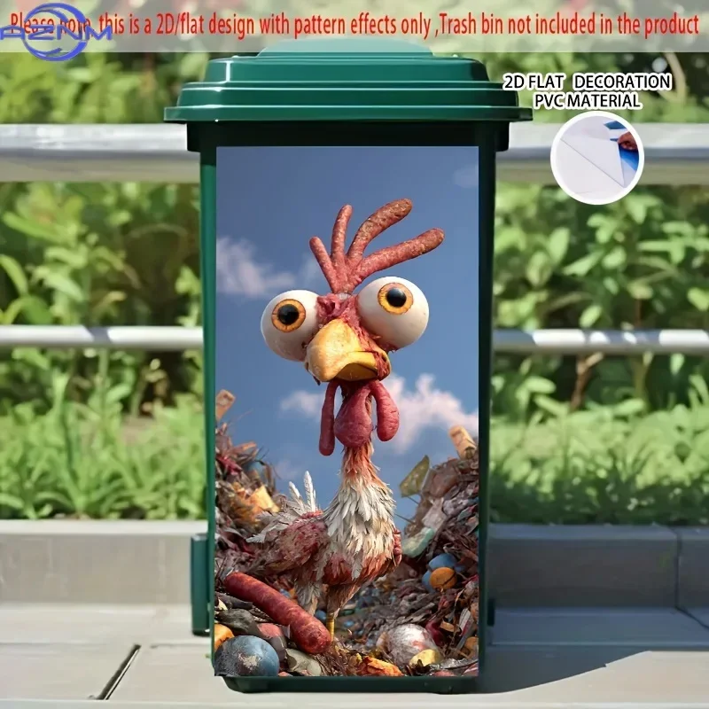 2D 1PCQuirky Cartoon Chicken with Bulging Eyes Self-Adhesive Dustbin Sticker, xinch PVC Wall or Floor Decor, Contemporary