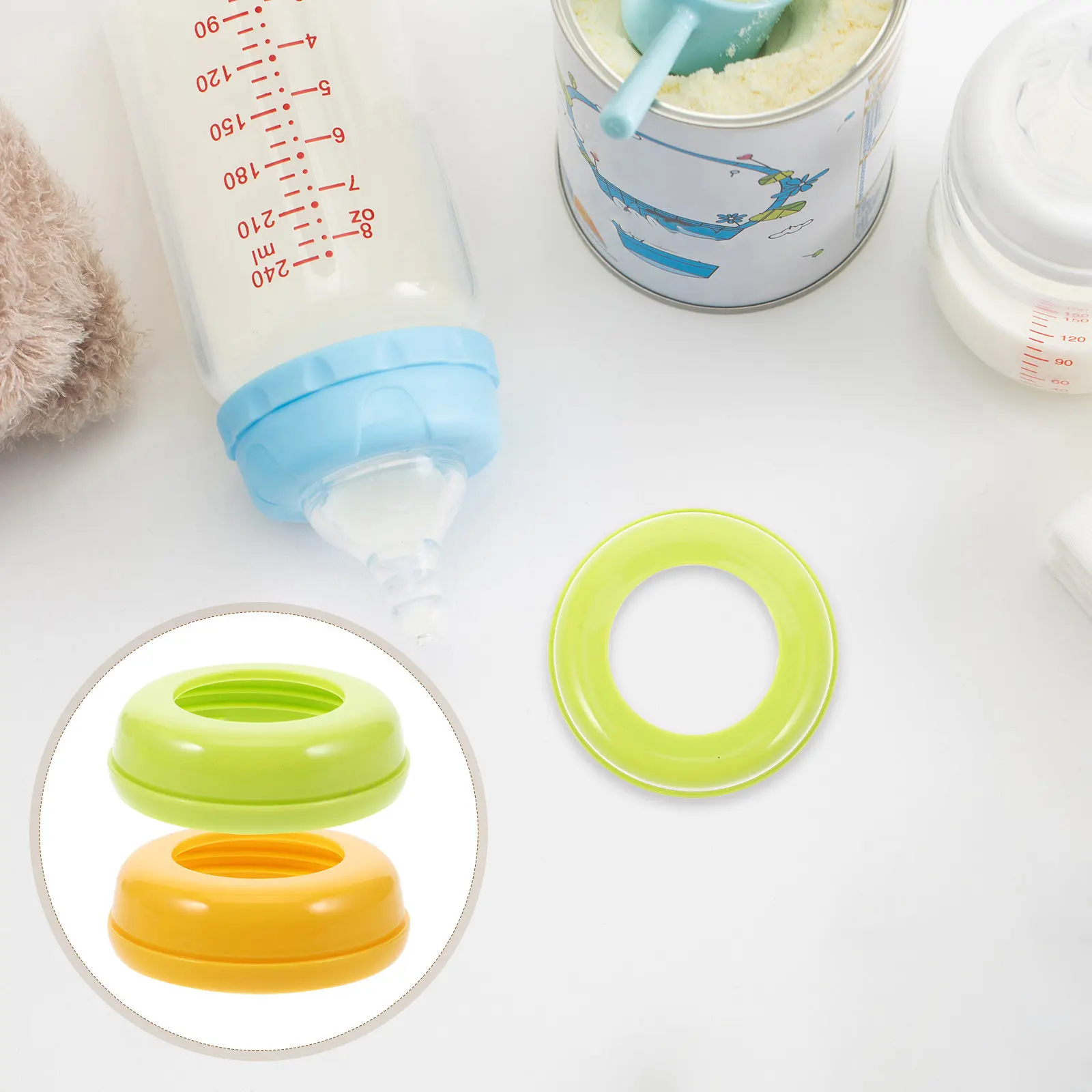 

6Pcs Replacement Wide Bottle Rings Screw Collars with Sealing Disc Hygienic Dome Cover Infant Feeding Bottle Parts