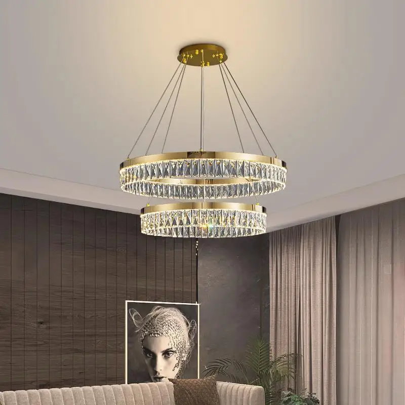 High End Modern And Minimalist Crystal Chandelier, Living Room, Dining Room, Bedroom, Circular Light, LED Three Color Dimming