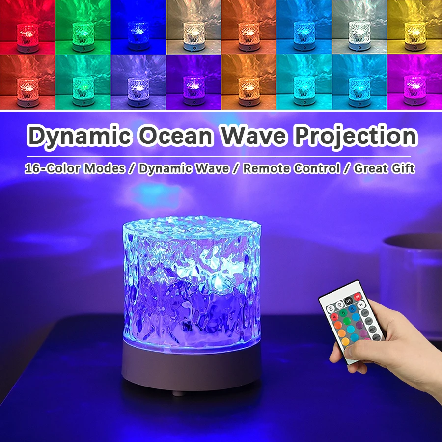 1PC Round Water Ripple Crystal Lamp RGB Multi-Color Dynamic Wave Light USB Powered Remote Control Ideal Holiday Gift