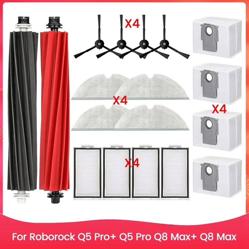 

18 шт. запасные части для Roborock Q8 Max +/Q8 Max/Q5 Pro/Q5 Pro + вакуумный ролик, боковая щетка, фильтр, накладка для швабры, мешок для пыли