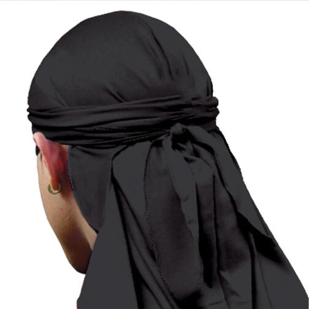 Women Men Silk Long Tail Cap Turban Hat Wigs Biker Headwear Headband Hair Accessories Long Tail Straps Bandanas Silky Durags
