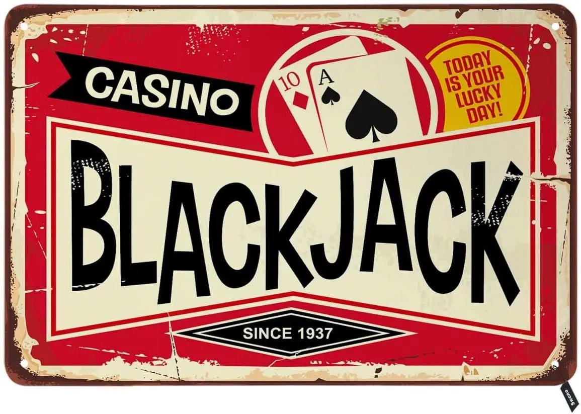 Swono Blackjack Blechschilder, Casino Today is Your Lucky Day Vintage Metall-Blechschild für Männer und Frauen, Wanddekoration für Bars, Restaurants, Cafés