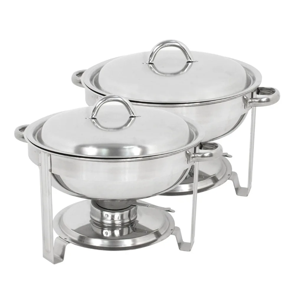 

2 Pack Round Chafing Dish 5 Quart Stainless Steel Full Size Tray Buffet Catering