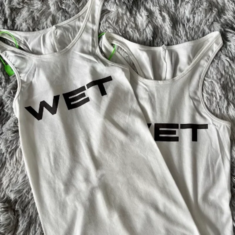 Camiseta sin mangas con estampado de letras húmedas Kanye West para mujer, chaleco de Yoga para correr con movimiento de penetración externa Hottie, 2024