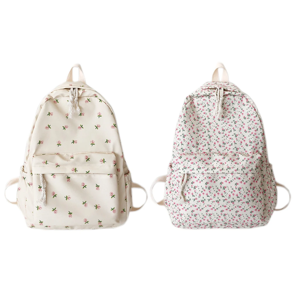 Women College Student Backpack Large Capacity Simple Floral Backpack Adjustable Strap Flower Book Schoolbag Students Daily Bag