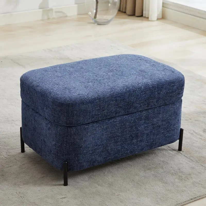 

Navy Chenille Upholstered Storage Bench Ottoman for Living Room Entryway Hallway - Large Size and Versatile Design