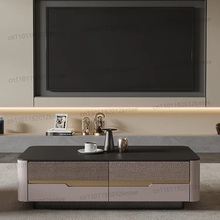 light luxury saddle leather high-end coffee table multi-layer solid wood board living room wood skeleton does not