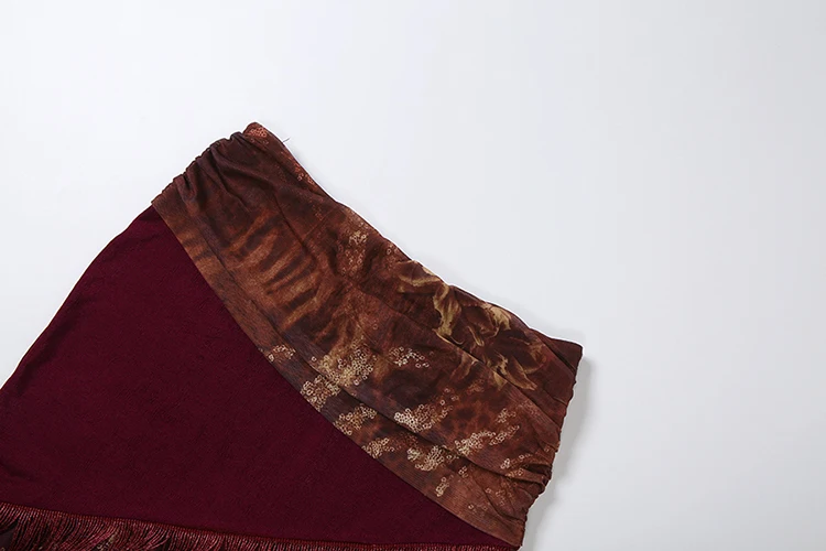 Kliou Quasten-Dekorations-Set, 2-teilig, Damen Neckholder-Top mit tiefem Ausschnitt und rückenfreiem Design + unregelmäßiger Patchwork-Maxirock, sexy Mode-Outfits – Detail 10