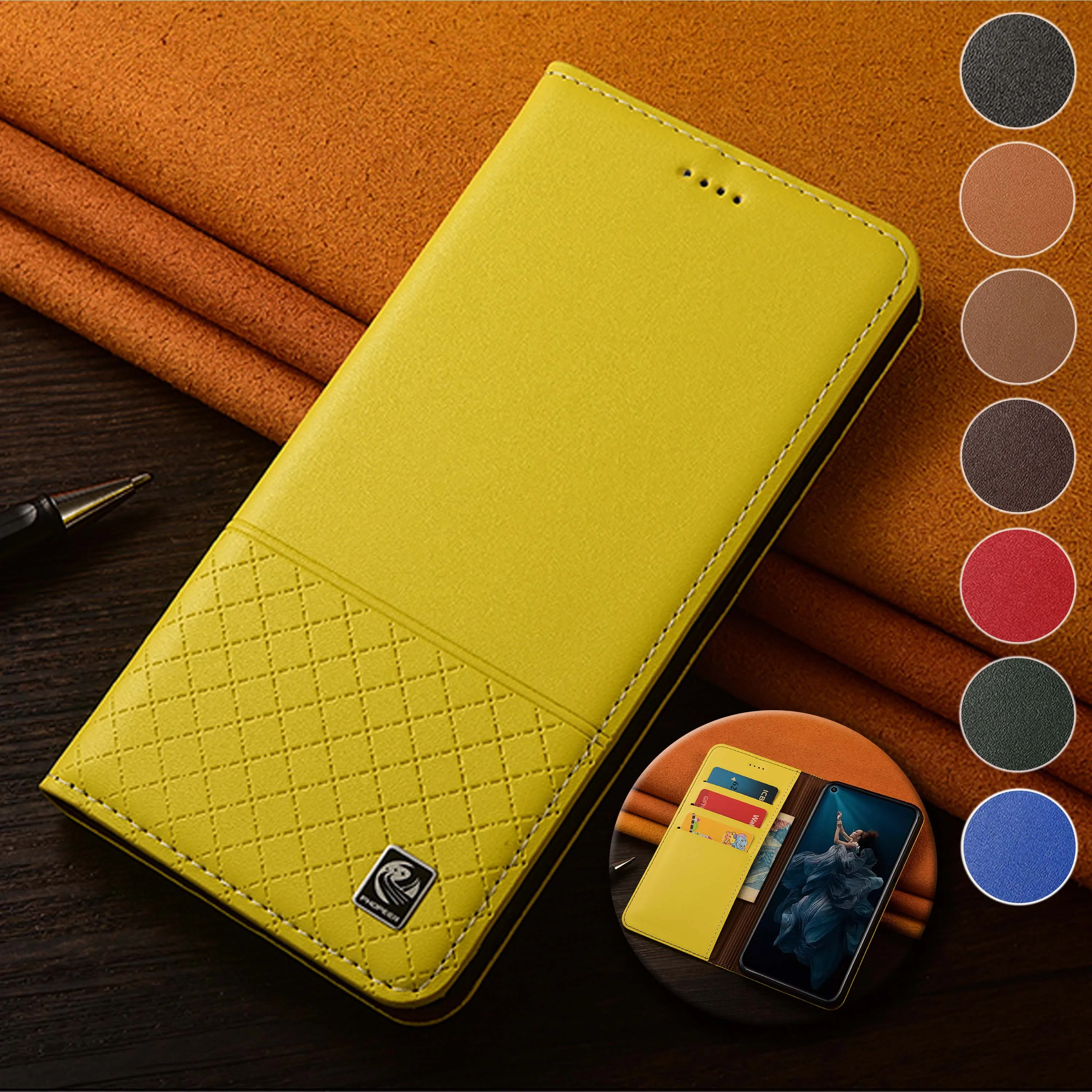 

For ZTE Redmagic 5G 6 6S 7 7S 8 8S 9 9S 10 5S Pro Plus Air Napa Below Grid Pattern Of Genuine Leather Flip Phone Case Cowhide