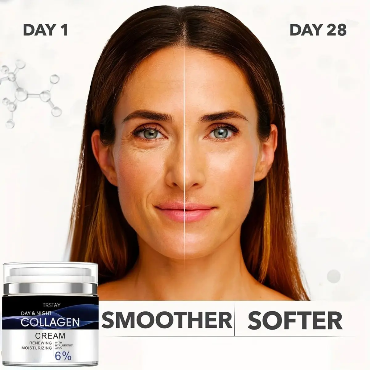 TRSTAY 주름 제거 페이스 크림, 안티 에이징 달팽이 세럼 모이스처라이저, 콜라겐, 목 히알루론산, 스무딩 모이스처라이저
