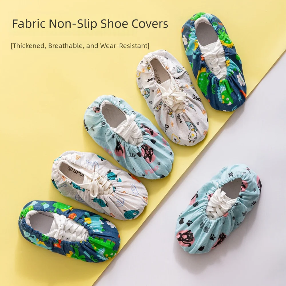 

Тканевые бахилы с мультяшным принтом, противоскользящие моющиеся защитные бахилы, многоразовые утолщенные аксессуары для обуви