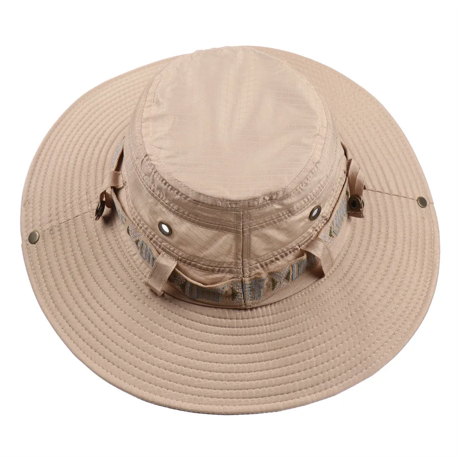 H104 Summer Men Outdoor UV Protection Wide Brim Hiking Hat Mesh Fisherman Hat Beach Sunscreen Cap Summer bucket hats men