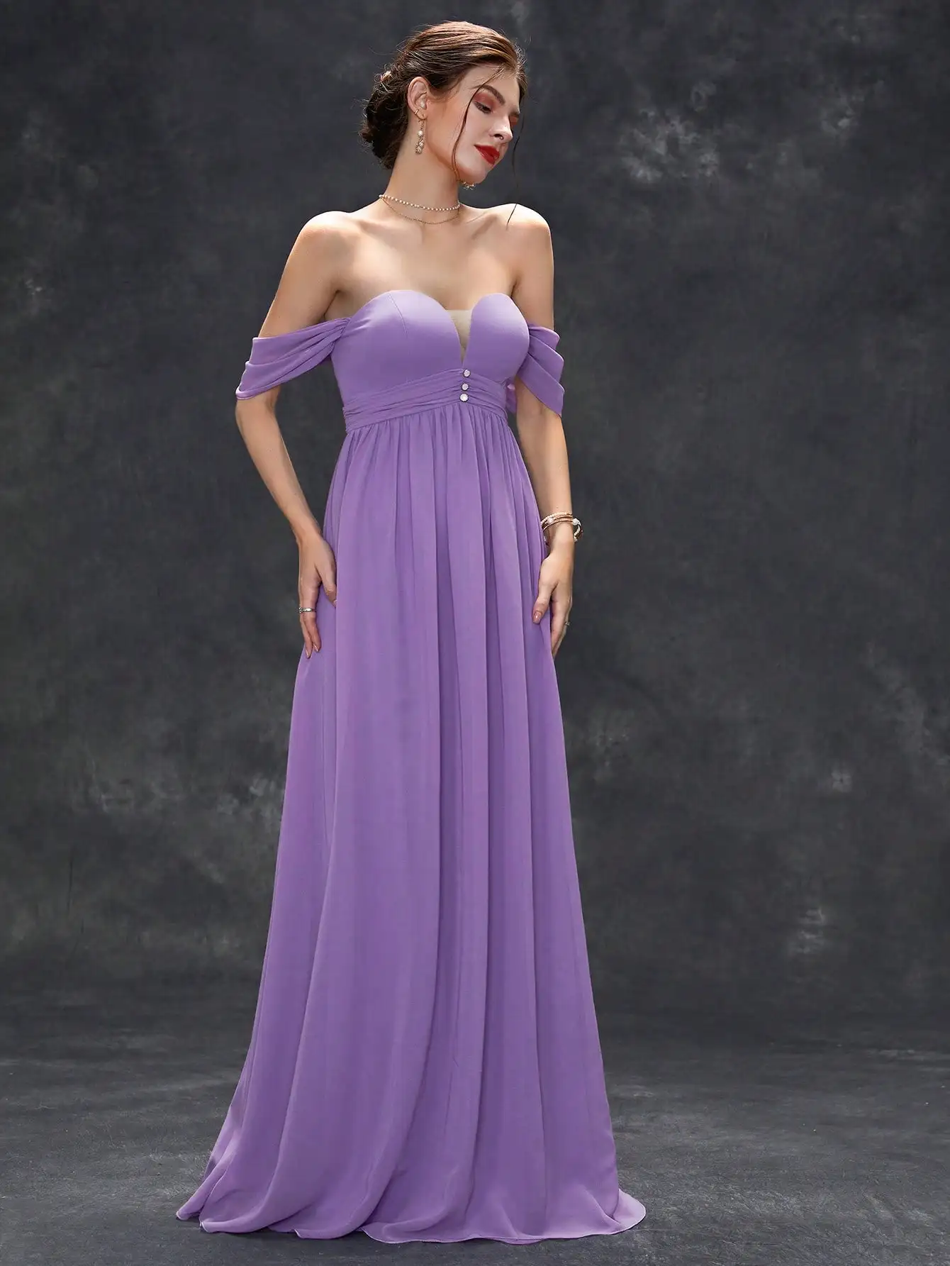 Mgiacy Line neck triangle pleated chiffon full swing Evening gown Ball dress Party dress Bridesmaid dress