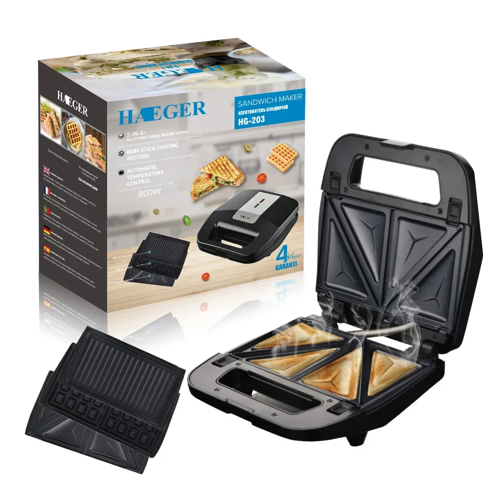 High Quality Home use 3-in-1 Breakfast Sandwich Waffle Maker Multifunctional Automatic Light Food Bread Maker