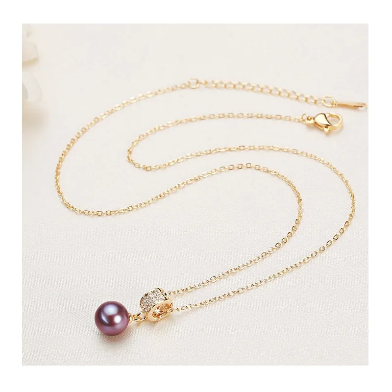

Live Purple Edison Pearl Jewelry Gift Copper Gold Plated Zircon Freshwater Pearl Pendant Necklace Female