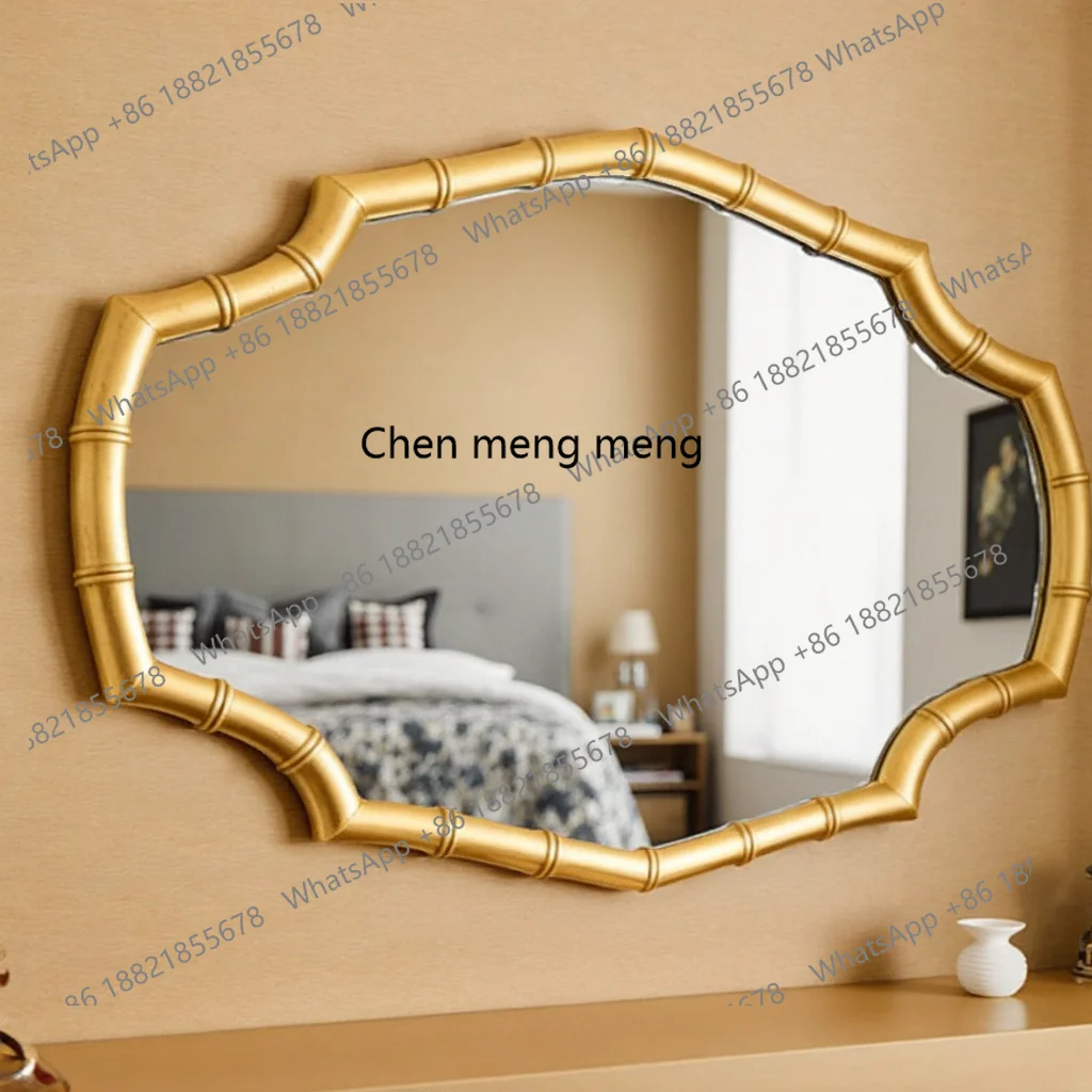 French medieval bathroom mirror light luxury bamboo shape cosmetic mirror wall hanging  advanced sense decorative mirror