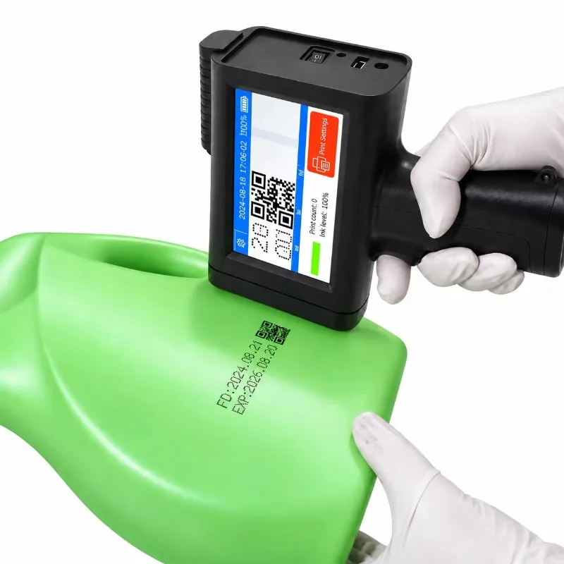 Portable Handheld Thermal Inkjet Printer for Expiry Date, QR Code, Barcode & Logo Printing on Bottles and Plastic