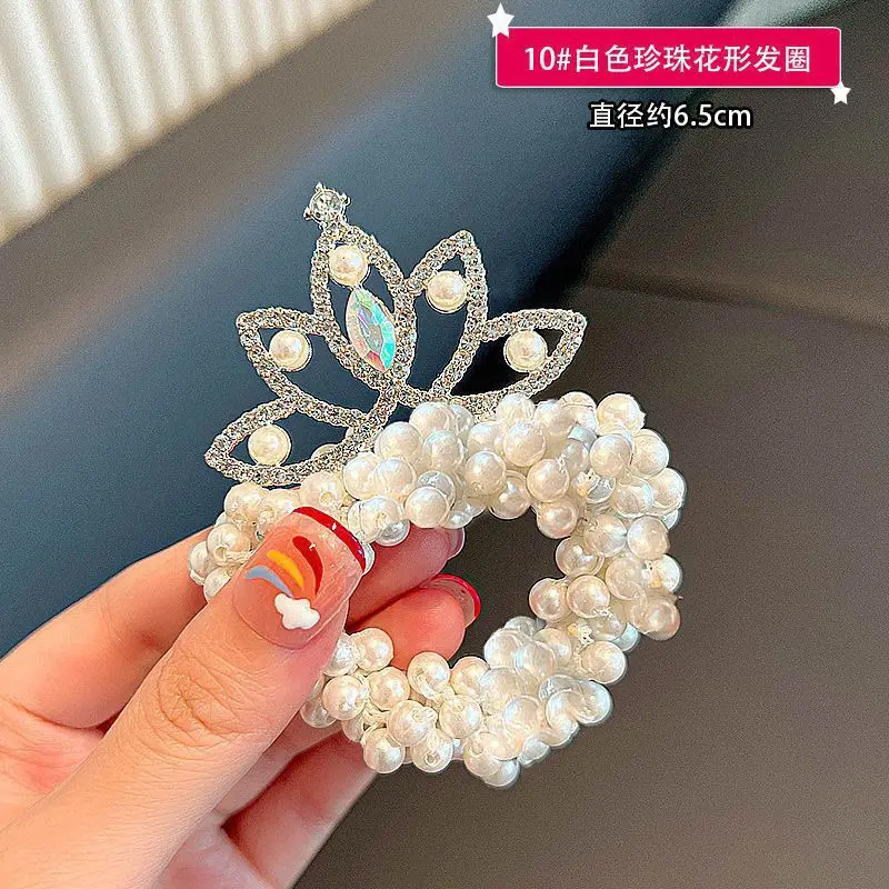 New style hair rope, high-end hair accessories Artificial pearl head flower hair ties women\'s headdress, ponytail hair loop