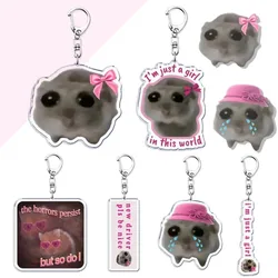 Llaveros divertidos de Meme Im Just A Girl, llaveros de hámster triste, anillo para accesorios de bolso, llavero colgante divertido, regalos para fanáticos de la joyería