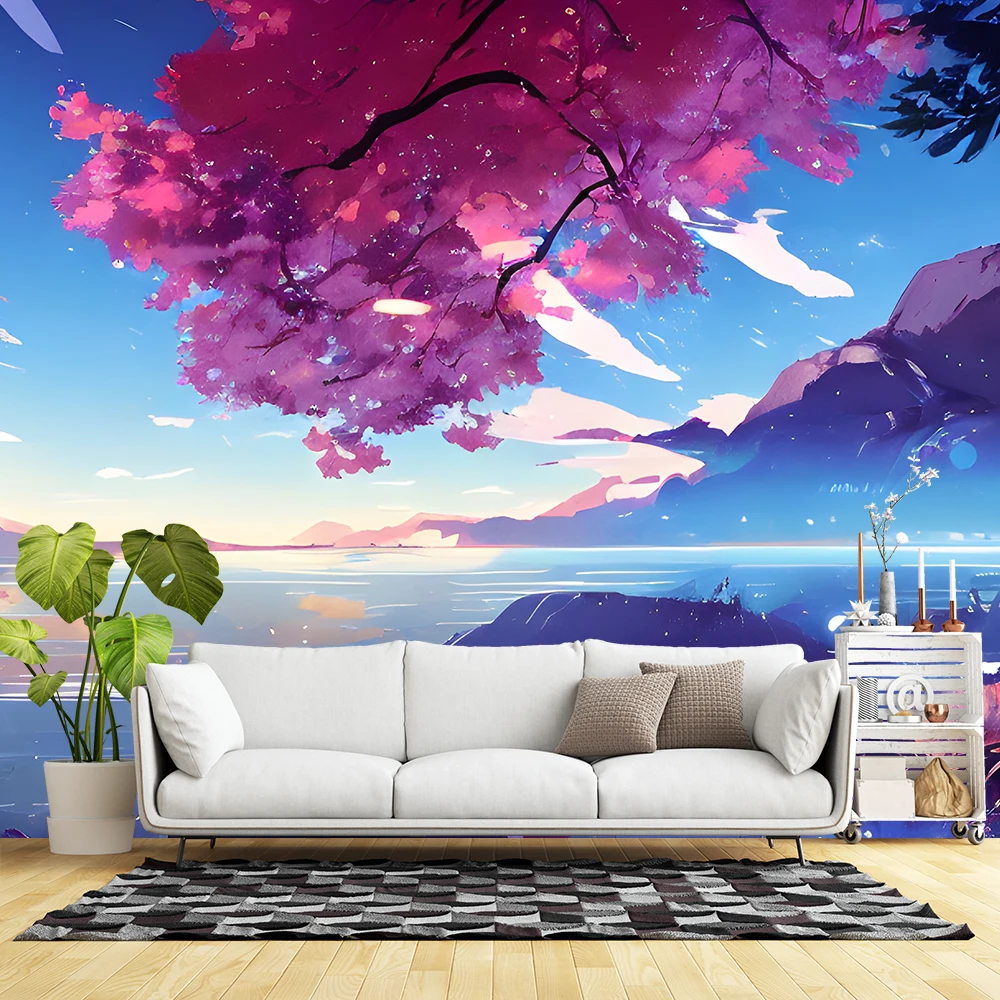 Colorful Drawing Nature Painting Self Adhesive Wallpaper Peel and Stick Living Room Wallpaper Funitures Cabinet Paper Decoration