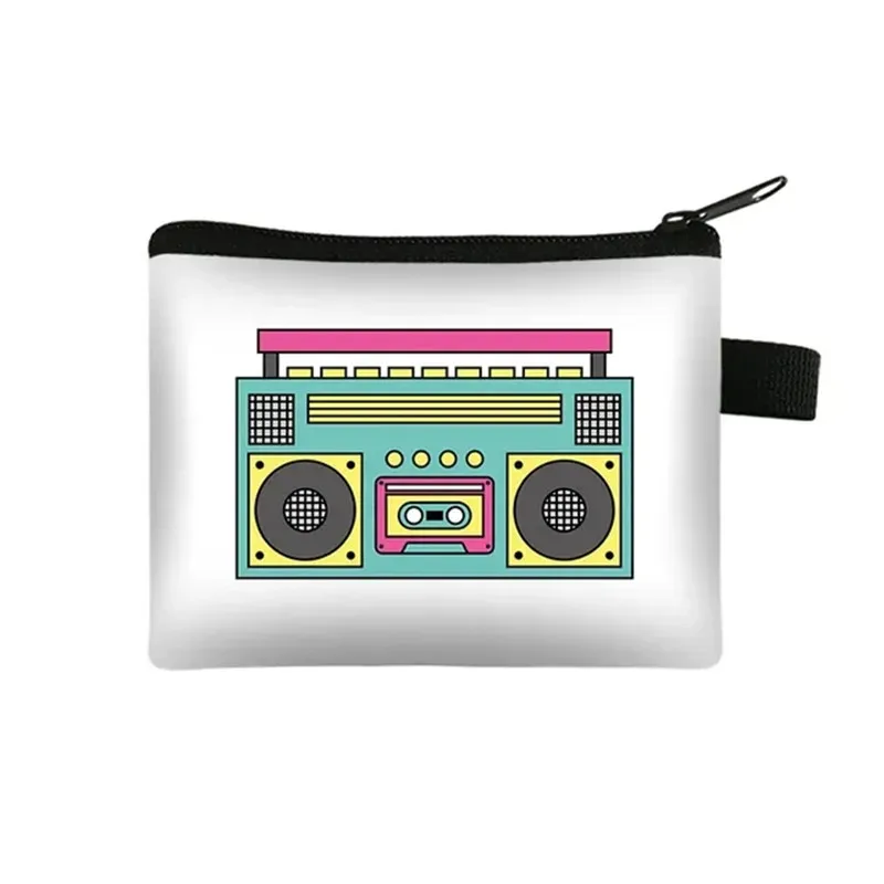 Cassette Tape Recorder Printing Coin Purse para Mulheres Carteiras Impermeáveis, Travel Money Bag, Titular do Cartão, Mini Coin Bags, Key Case, Key