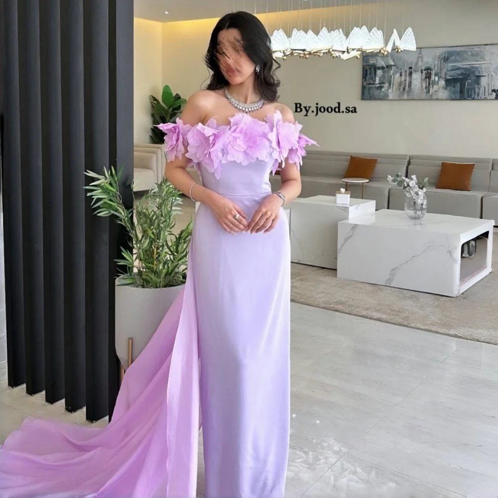 

Customized Formal Dress Evening Dearin Off-the-shoulder Column Floor Length Skirts Flower Bespoke Occasion Dresses Saudi Arabia