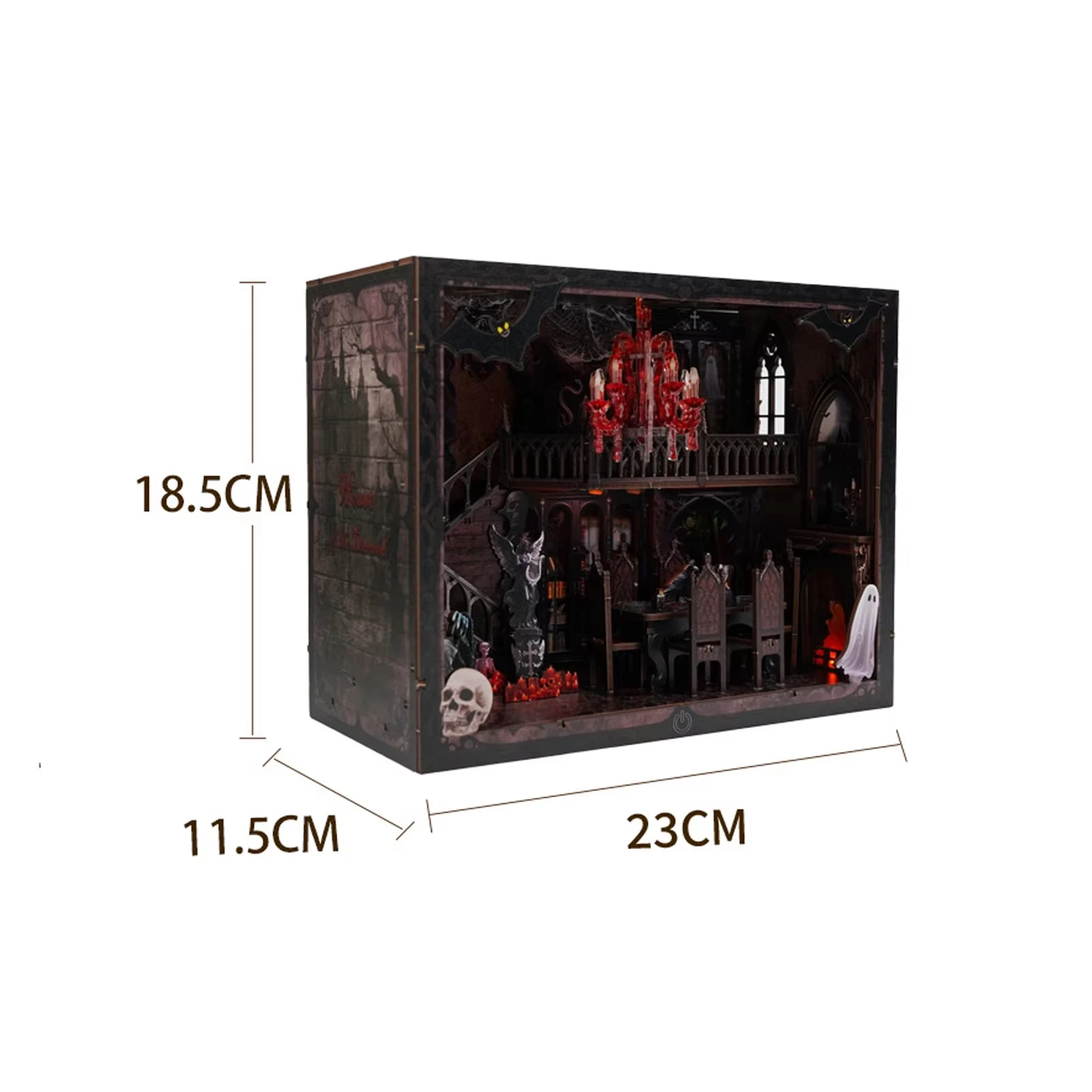 DIY Wooden Book Nook Figurines Halloween Dark House Bookend with Lights Bookshelf for Friends Birthday Gifts Home Decor Crafts