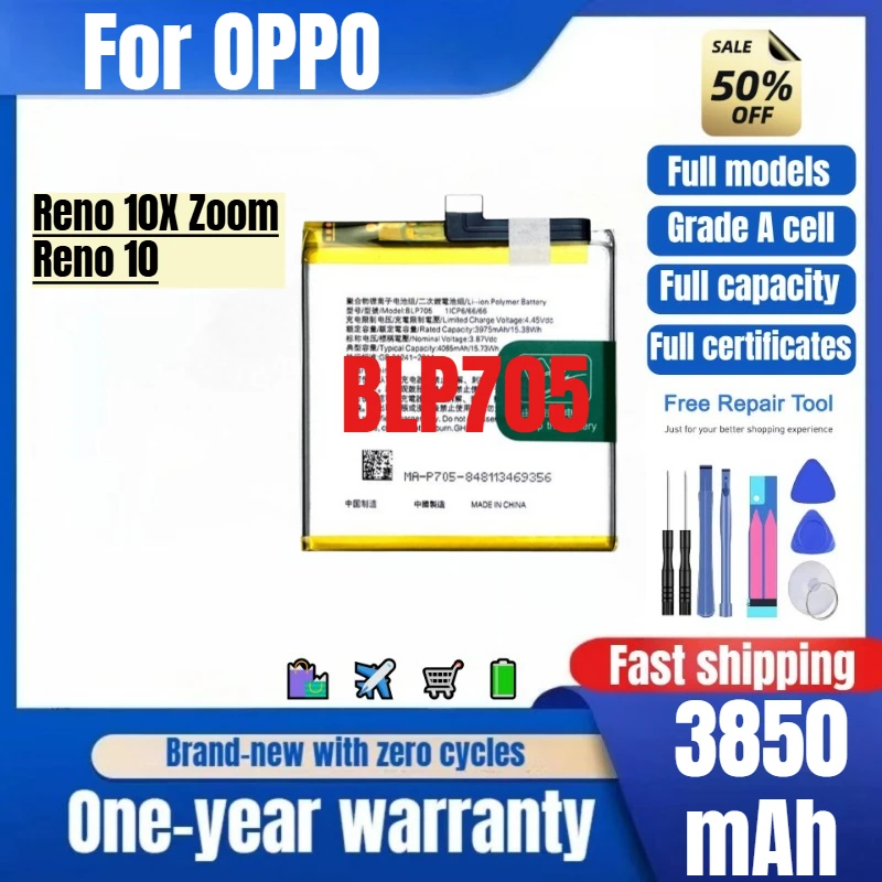 

BLP705 for OPPO Reno 10X Zoom/Reno 10 Mobile Phone Battery High Quality High Capacity Replacement Bateria Grade A Cell with Tool