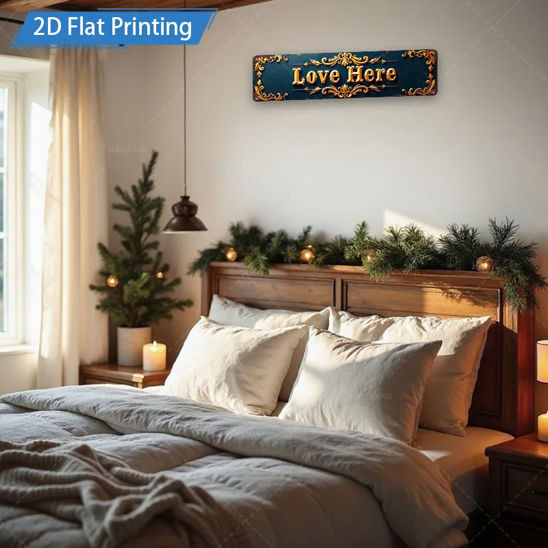 [2D FLAT] 1 قطعة لافتة معدنية، 8 × 12 بوصة عتيقة الحب هنا علامة معدنية فنية جدارية مزخرفة