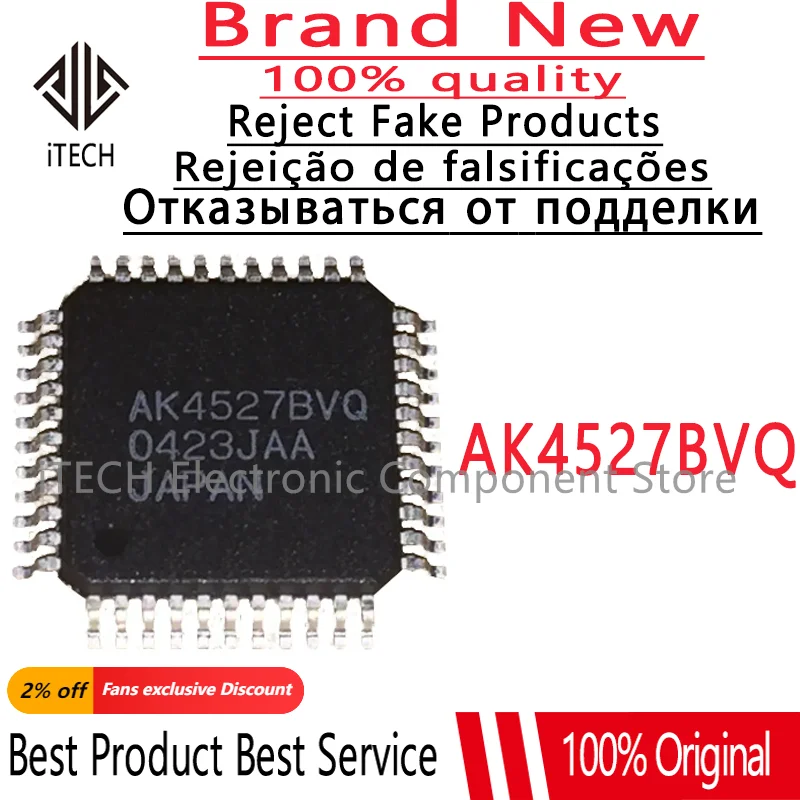 IC original, AK4527, AK4527BVQ, QFP44, novo, 1PC