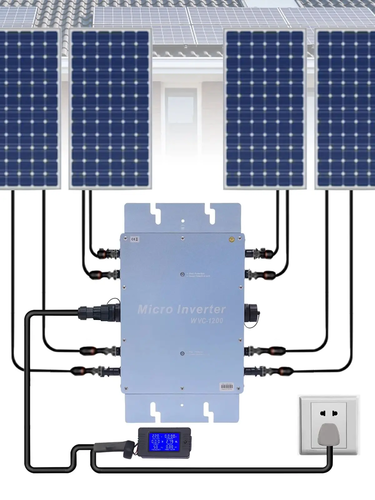 WVC-1200W zonne-energie-omvormer MPPT LCD-scherm 220V 50Hz voor 30-36V zonnepaneelsysteem IP65 waterdicht - afbeelding 2