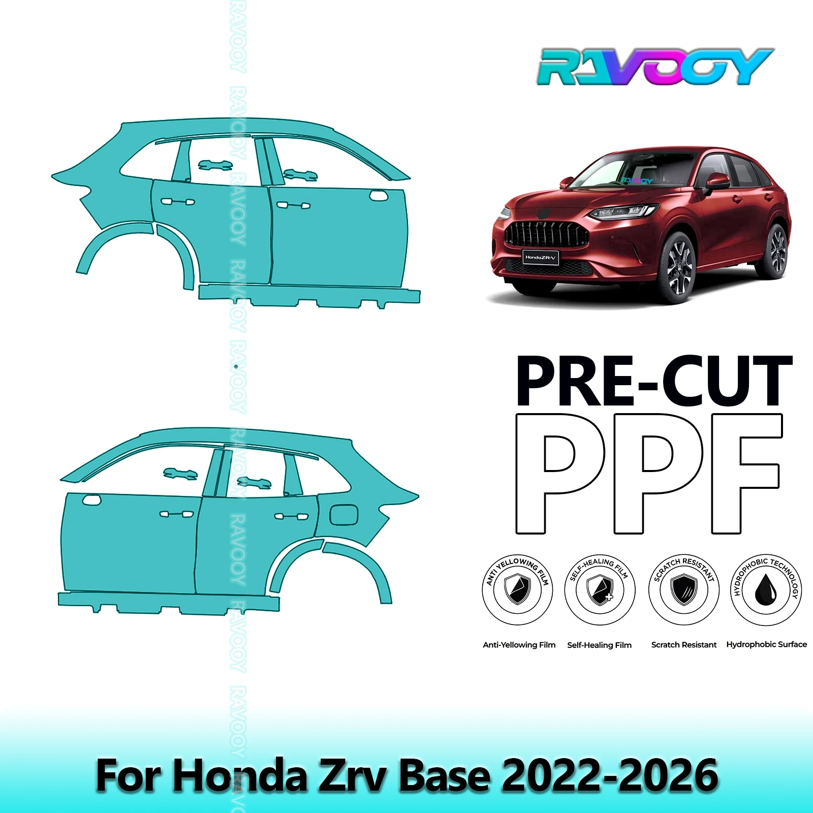 

For Honda Zrv Base 2022-2026 8.5mil Clear Matte Pre-Cut PPF Door & A/B Pillar Kit TPU Paint Protection Film Set